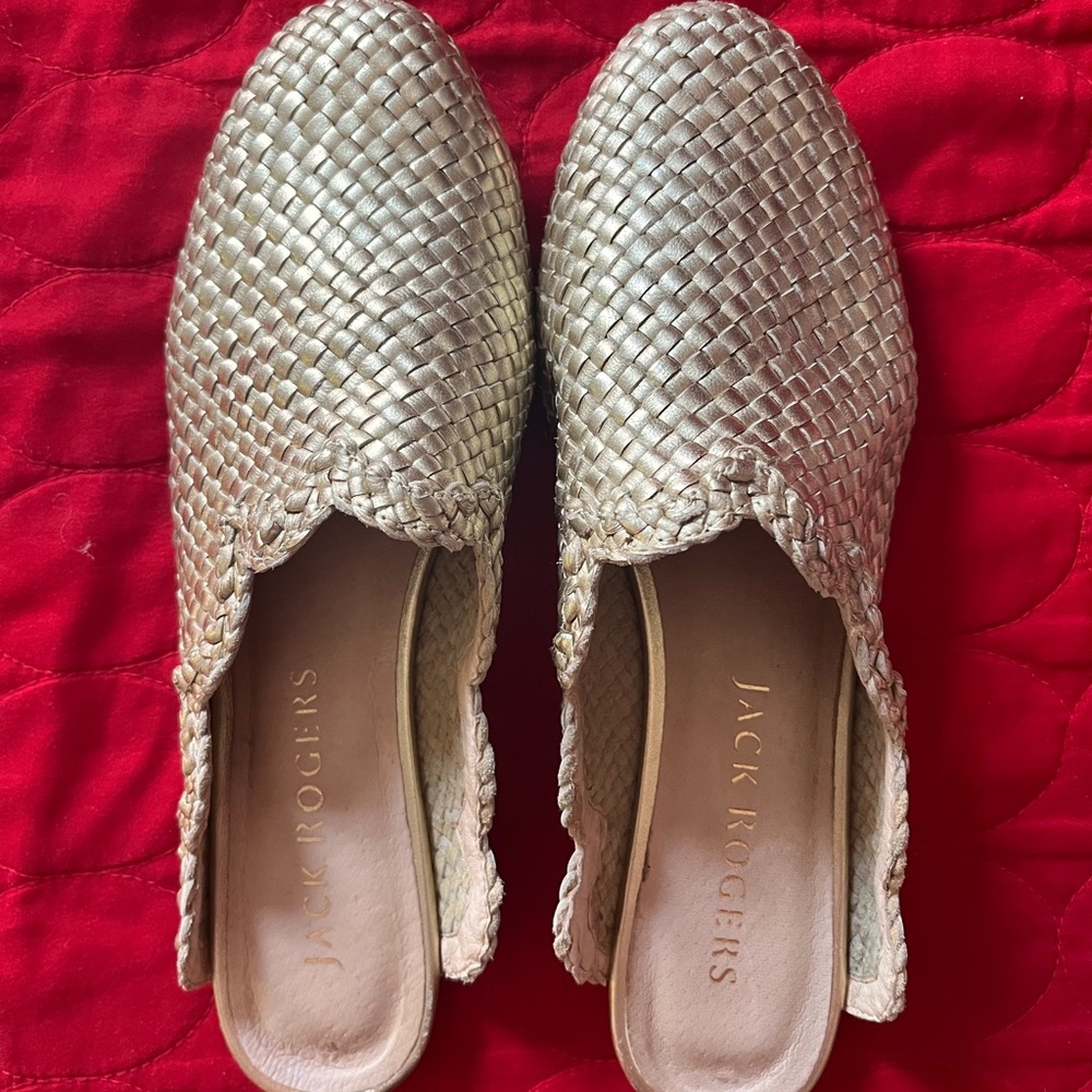 Jack Rogers platinum mules